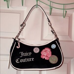 Juicy Couture Black and Pink Embroidered Shoulder Bag